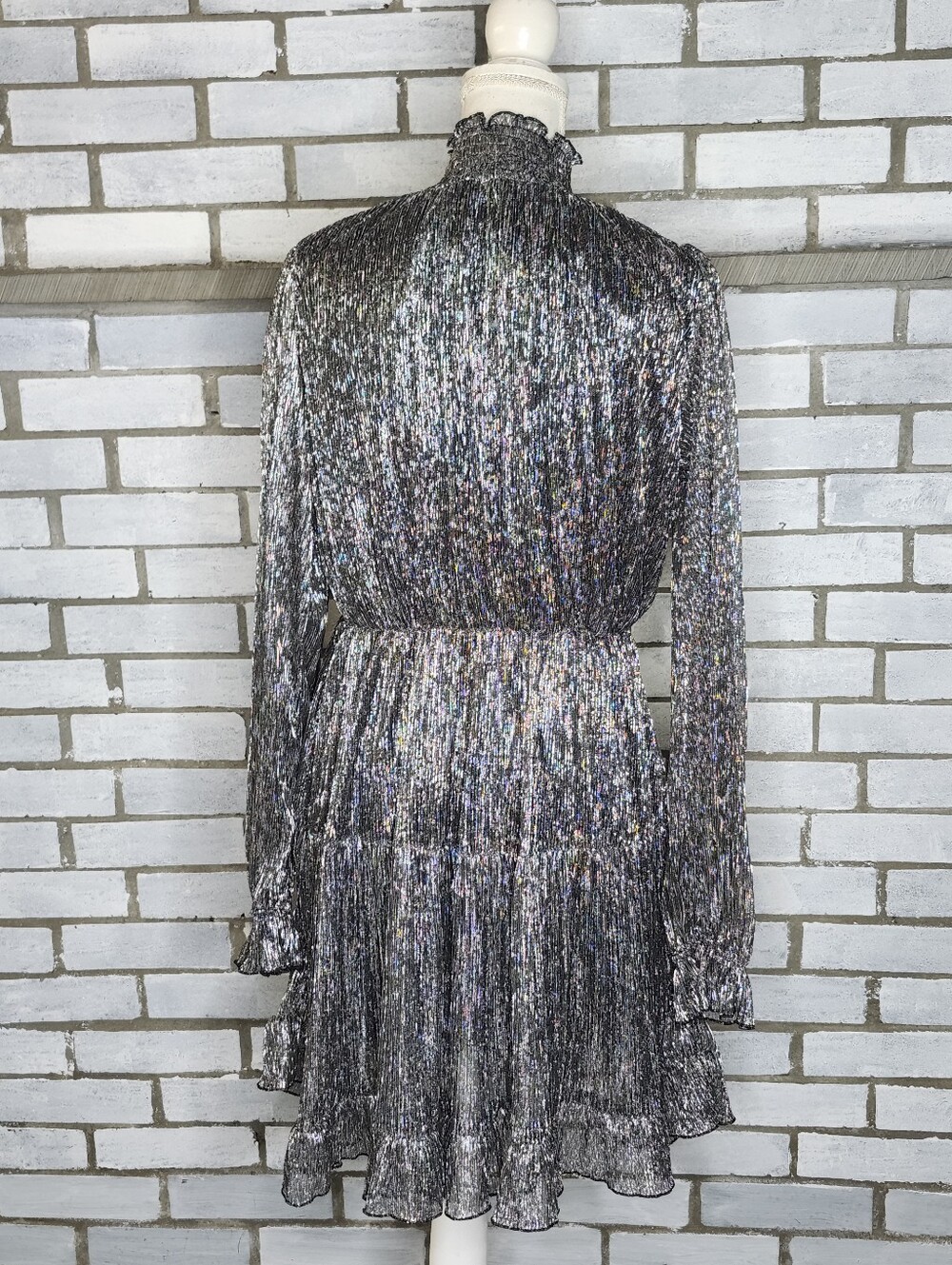 • NWT One Pretty Time Long Sleeve Mock Neck A-Line Dress Size XL Silver & Black - Picture 4 of 11